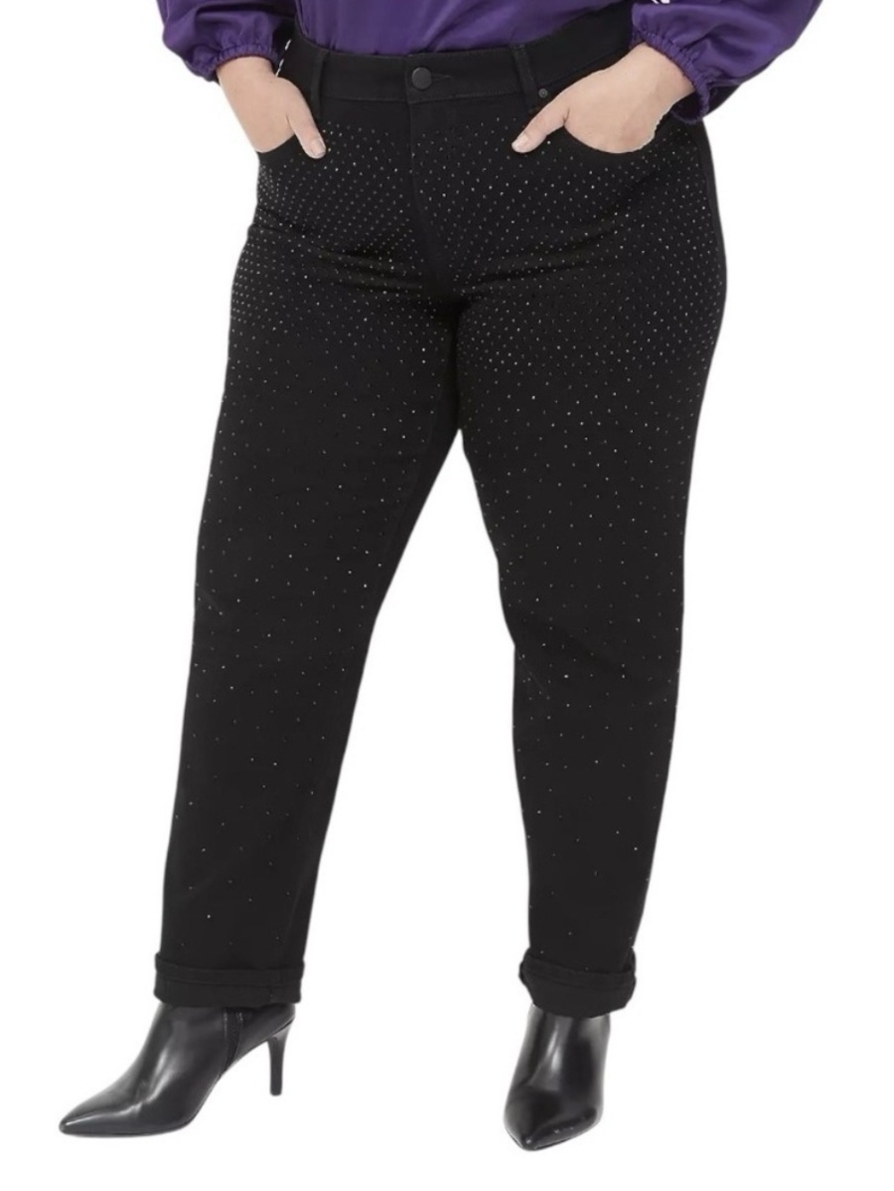 Lane Bryant Black Boyfriend fit Jeans w/ Black Rhinestone Stud Detail